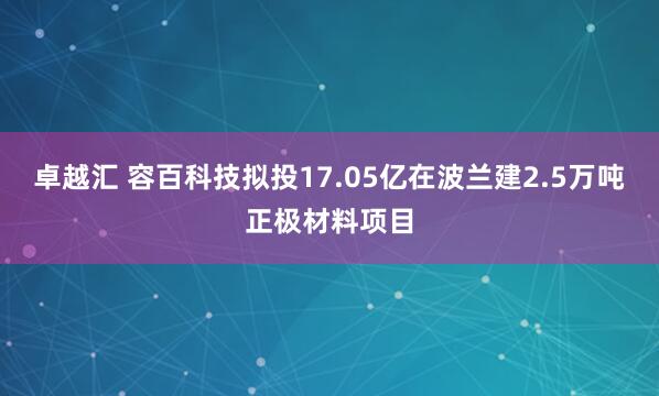卓越汇 容百科技拟投17.05亿在波兰建2.5万吨正极材料项目